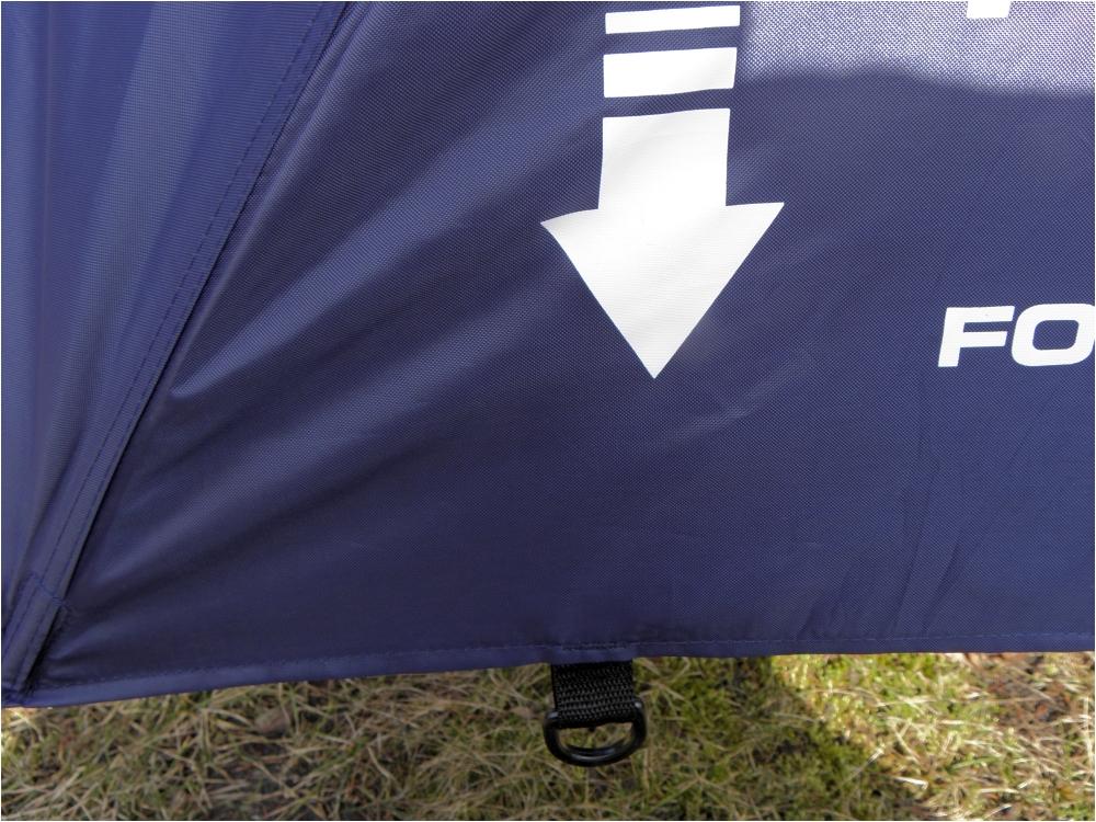 Parasol wędkarski Preston Innovations Flat Back. Oznakowanie uchwytu